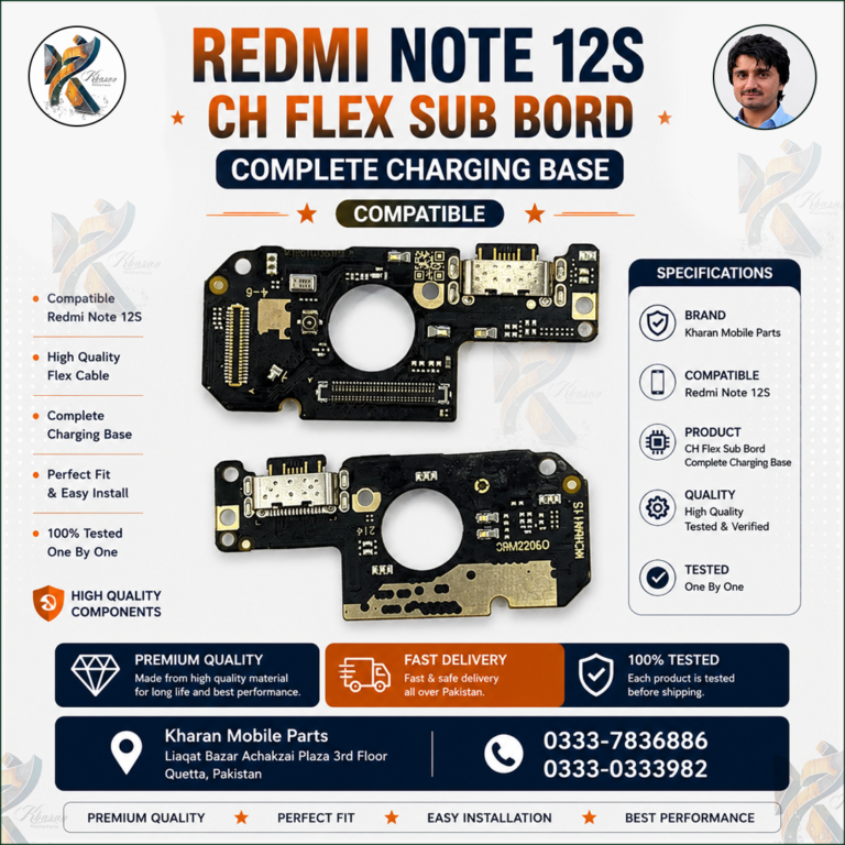 Redmi Note 12S Charging Sub Board Flex + Charging Base Complete Replacement | CH Flex Sub Board